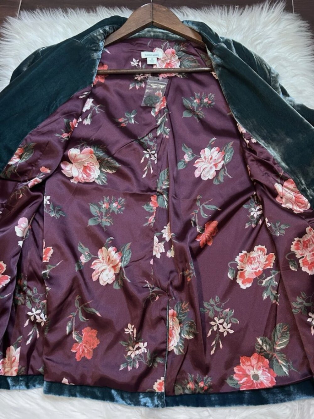 NEW Sundance Catalog Velvet Blazer Womens 16 Floral Lined Green Jacket Boho - Picture 6 of 8